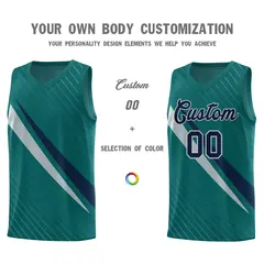 Aqua Diagonal Pinstripe Color Block Basketball Jersey 3