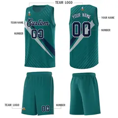 Aqua Diagonal Pinstripe Color Block Basketball Jersey 5