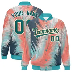 Aqua Feather Fluid Pattern Varsity Letterman Baseball Jacket 1