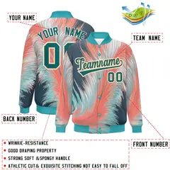 Aqua Feather Fluid Pattern Varsity Letterman Baseball Jacket 2