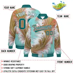Aqua Feather Fluid Pattern Varsity Letterman Baseball Jacket 2