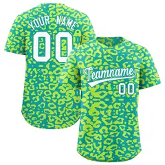 Aqua Fluorescent Green Leopard Print Baseball Jersey 1