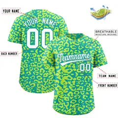 Aqua Fluorescent Green Leopard Print Baseball Jersey 2