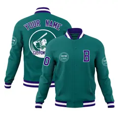 Aqua Full-Snap Varsity Letterman Baseball Jacket 1