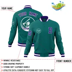 Aqua Full-Snap Varsity Letterman Baseball Jacket 4