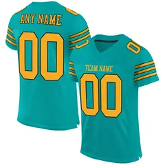 Aqua Gold-Black Classic Style Mesh Football Jersey 1