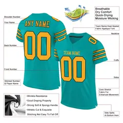 Aqua Gold-Black Classic Style Mesh Football Jersey 2