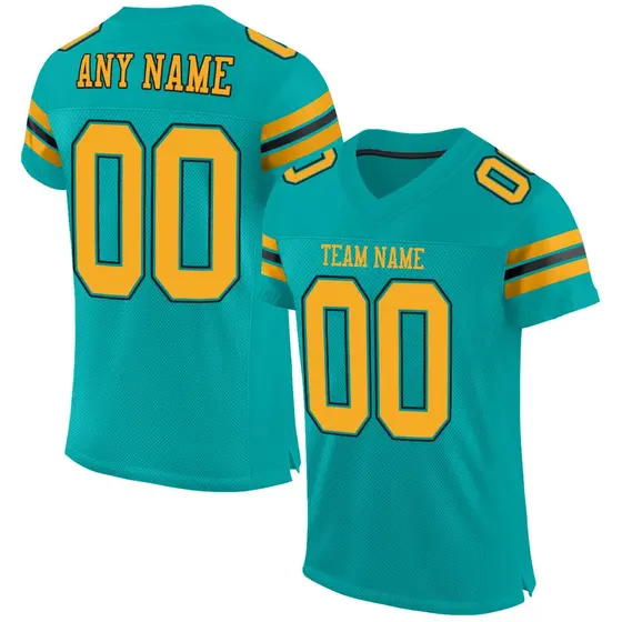 Aqua Gold-Black Classic Style Mesh Football Jersey