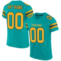 Aqua Gold-Black Classic Style Mesh Football Jersey 1