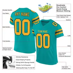 Aqua Gold-Black Classic Style Mesh Football Jersey 2