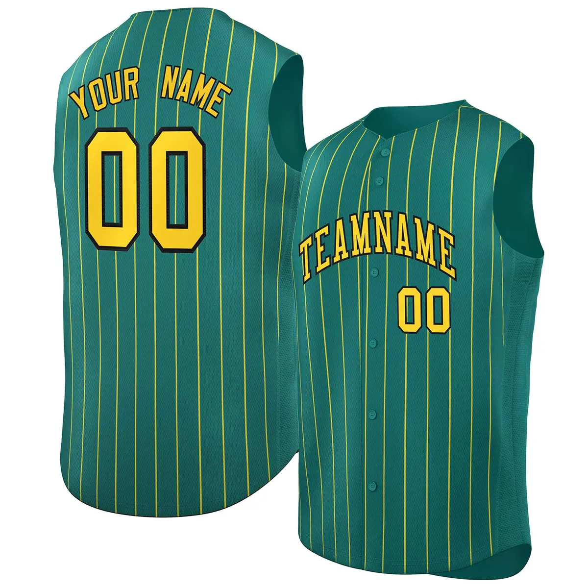 Aqua Gold-Black Sleeveless Striped Fashion Baseball Jersey