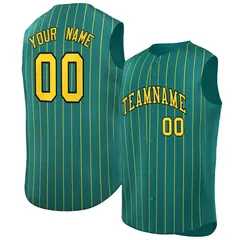 Aqua Gold-Black Sleeveless Striped Fashion Baseball Jersey 1