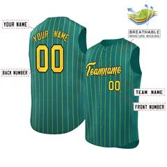 Aqua Gold-Black Sleeveless Striped Fashion Baseball Jersey 2