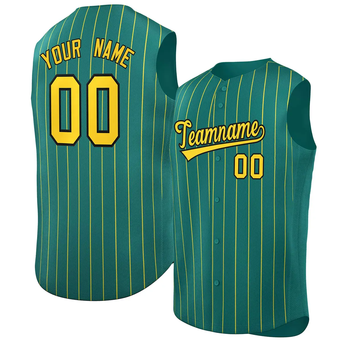 Aqua Gold-Black Sleeveless Striped Fashion Baseball Jersey