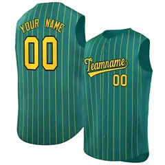 Aqua Gold-Black Sleeveless Striped Fashion Baseball Jersey 1