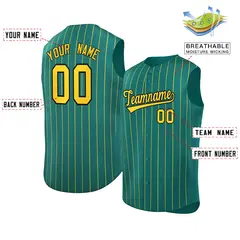 Aqua Gold-Black Sleeveless Striped Fashion Baseball Jersey 2
