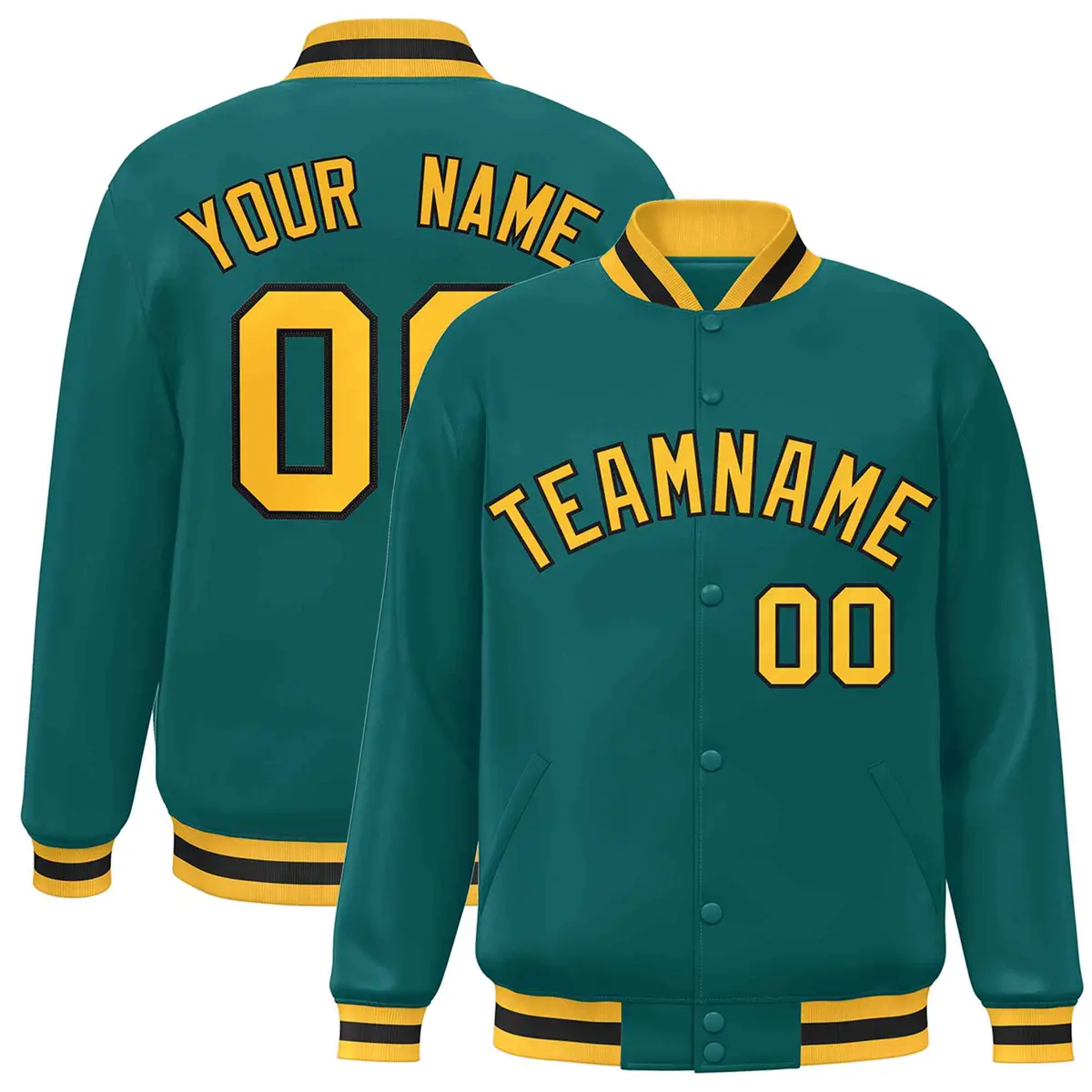 Aqua Gold-Black Varsity Full-Snap Letterman Jacket