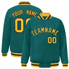 Aqua Gold-Black Varsity Full-Snap Letterman Jacket