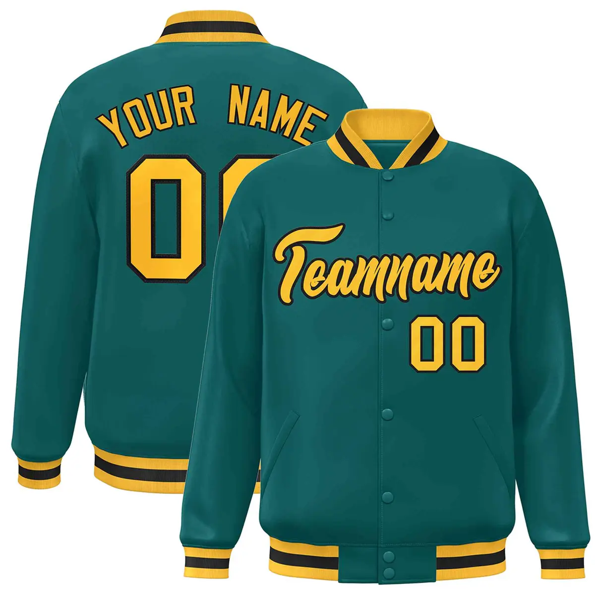 Aqua Gold-Black Varsity Full-Snap Letterman Jacket