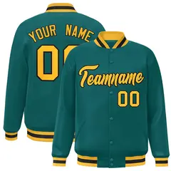 Aqua Gold-Black Varsity Full-Snap Letterman Jacket