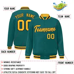 Aqua Gold-Black Varsity Full-Snap Letterman Jacket 2