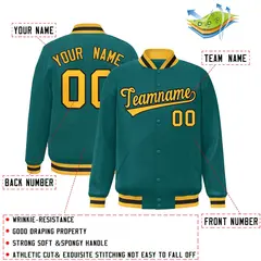 Aqua Gold-Black Varsity Full-Snap Letterman Jacket 2
