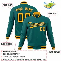 Aqua Gold-Black Varsity Full-Snap Letterman Jacket 4