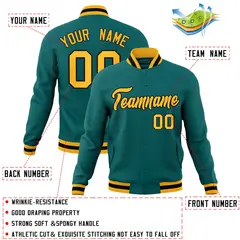 Aqua Gold-Black Varsity Full-Snap Letterman Jacket 4