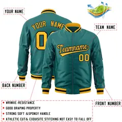 Aqua Gold-Black Varsity Full-Zip Letterman Bomber Jacket 2