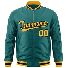Aqua Gold-Black Varsity Full-Zip Letterman Bomber Jacket 3