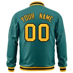 Aqua Gold-Black Varsity Full-Zip Letterman Bomber Jacket 4
