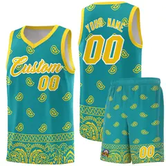 Aqua Gold Cashew Pattern Team Basketball Jersey