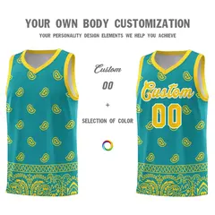 Aqua Gold Cashew Pattern Team Basketball Jersey 10