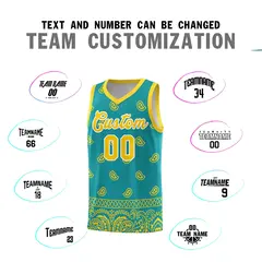 Aqua Gold Cashew Pattern Team Basketball Jersey 11