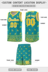 Aqua Gold Cashew Pattern Team Basketball Jersey 12