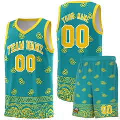 Aqua Gold Cashew Pattern Team Basketball Jersey 15