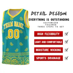 Aqua Gold Cashew Pattern Team Basketball Jersey 16