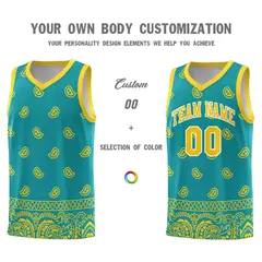 Aqua Gold Cashew Pattern Team Basketball Jersey 17