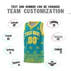 Aqua Gold Cashew Pattern Team Basketball Jersey 18