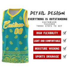 Aqua Gold Cashew Pattern Team Basketball Jersey 2