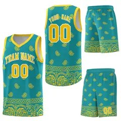 Aqua Gold Cashew Pattern Team Basketball Jersey 20