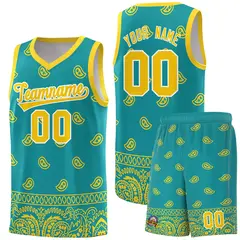 Aqua Gold Cashew Pattern Team Basketball Jersey 22