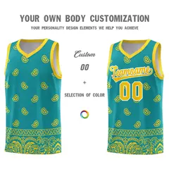 Aqua Gold Cashew Pattern Team Basketball Jersey 24