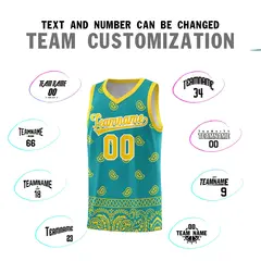 Aqua Gold Cashew Pattern Team Basketball Jersey 25