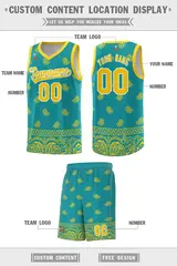 Aqua Gold Cashew Pattern Team Basketball Jersey 26