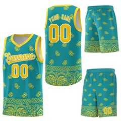 Aqua Gold Cashew Pattern Team Basketball Jersey 27