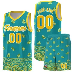 Aqua Gold Cashew Pattern Team Basketball Jersey 29