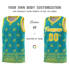 Aqua Gold Cashew Pattern Team Basketball Jersey 31