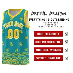 Aqua Gold Cashew Pattern Team Basketball Jersey 37