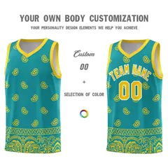 Aqua Gold Cashew Pattern Team Basketball Jersey 38